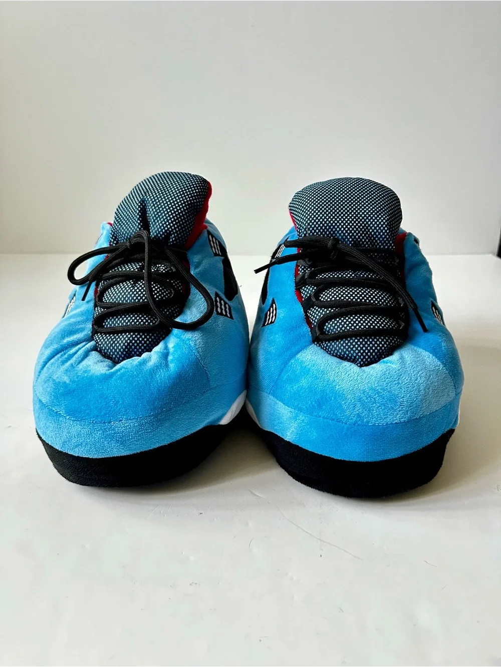 Plush Sneaker Slippers Men 7.5 Women 9 Blue Black Slip On Cozy House Shoes